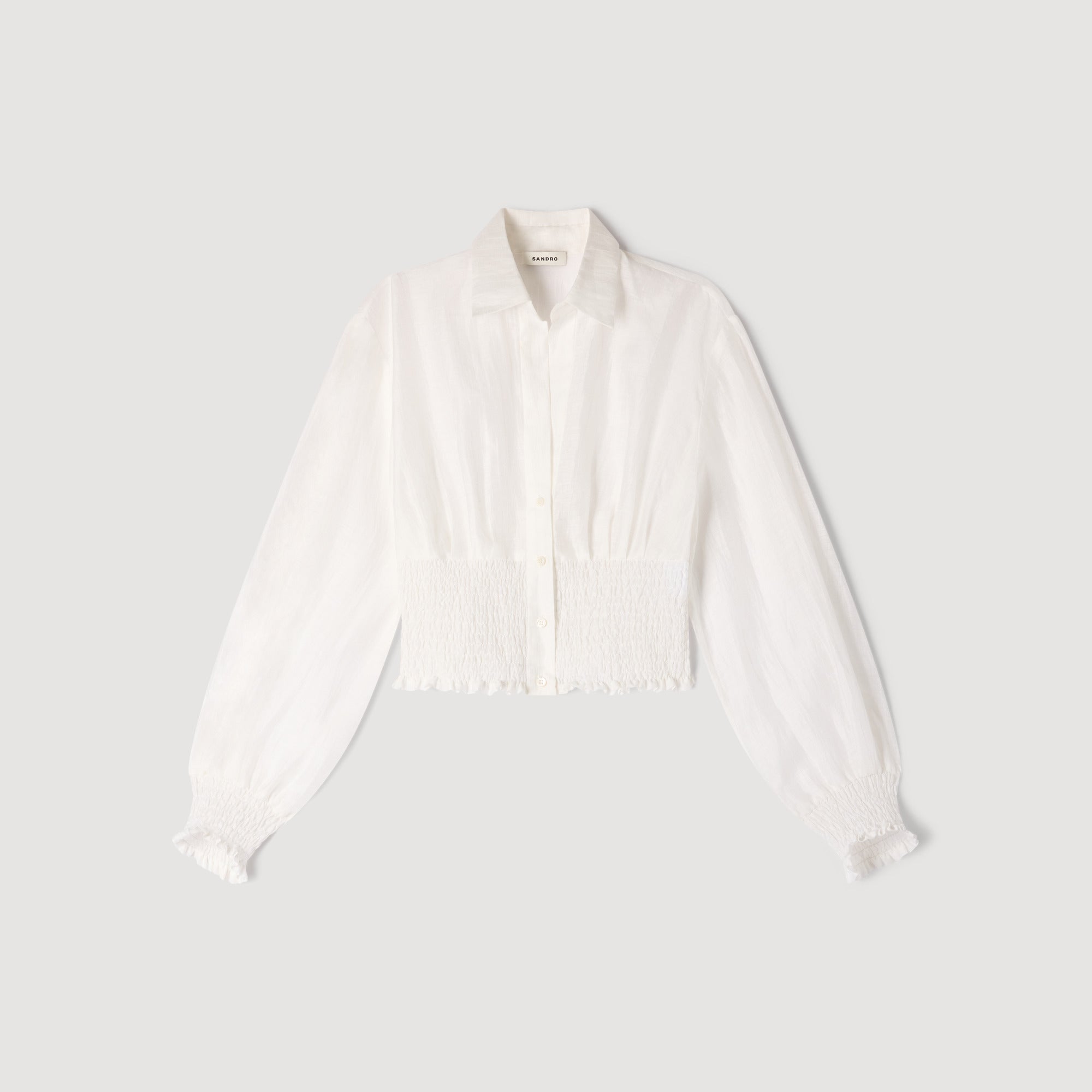 Judia Smocked Linen Shirt WHITE