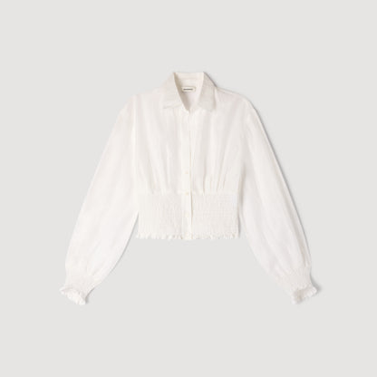 Judia Smocked Linen Shirt WHITE