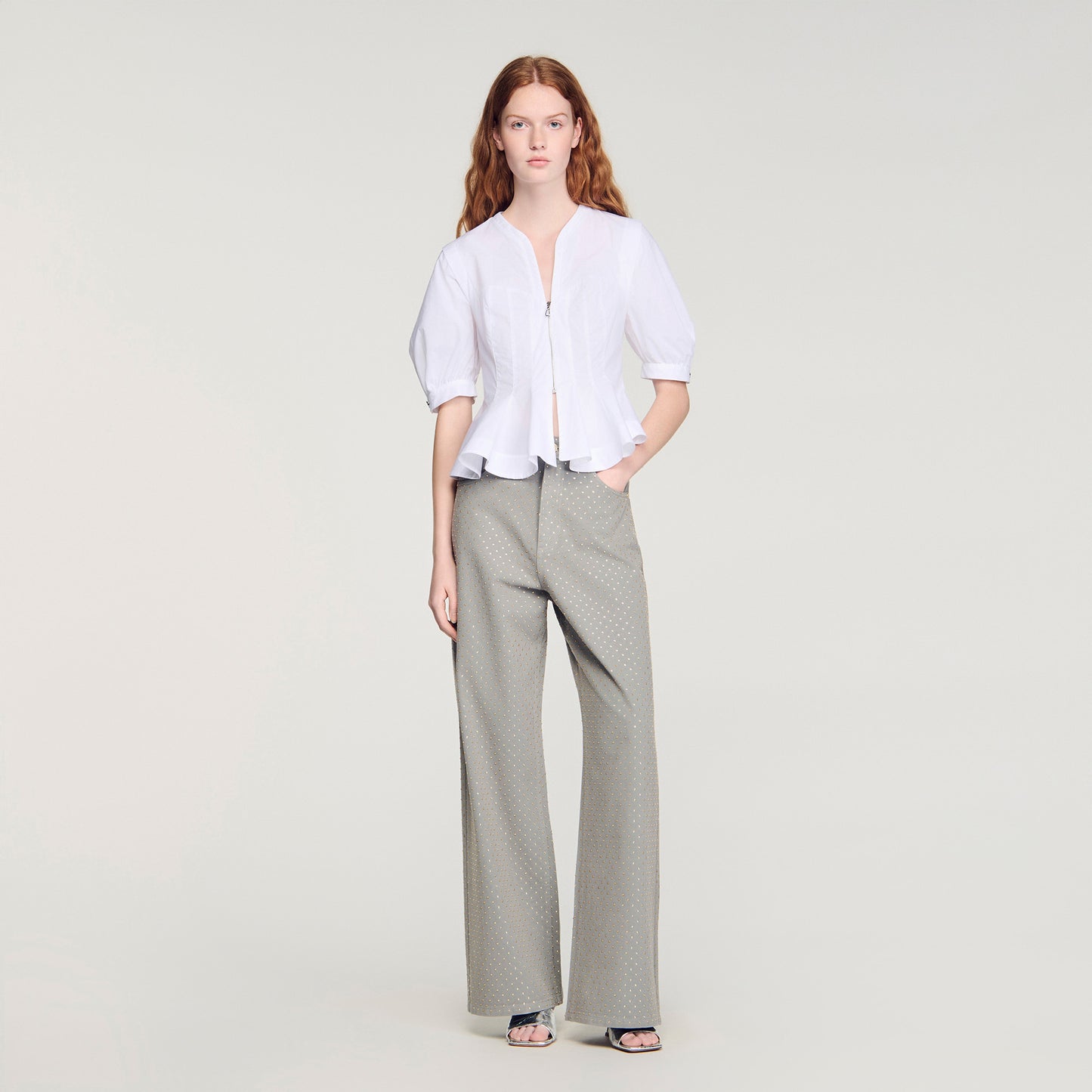 Elsie Zipped Peplum Shirt White
