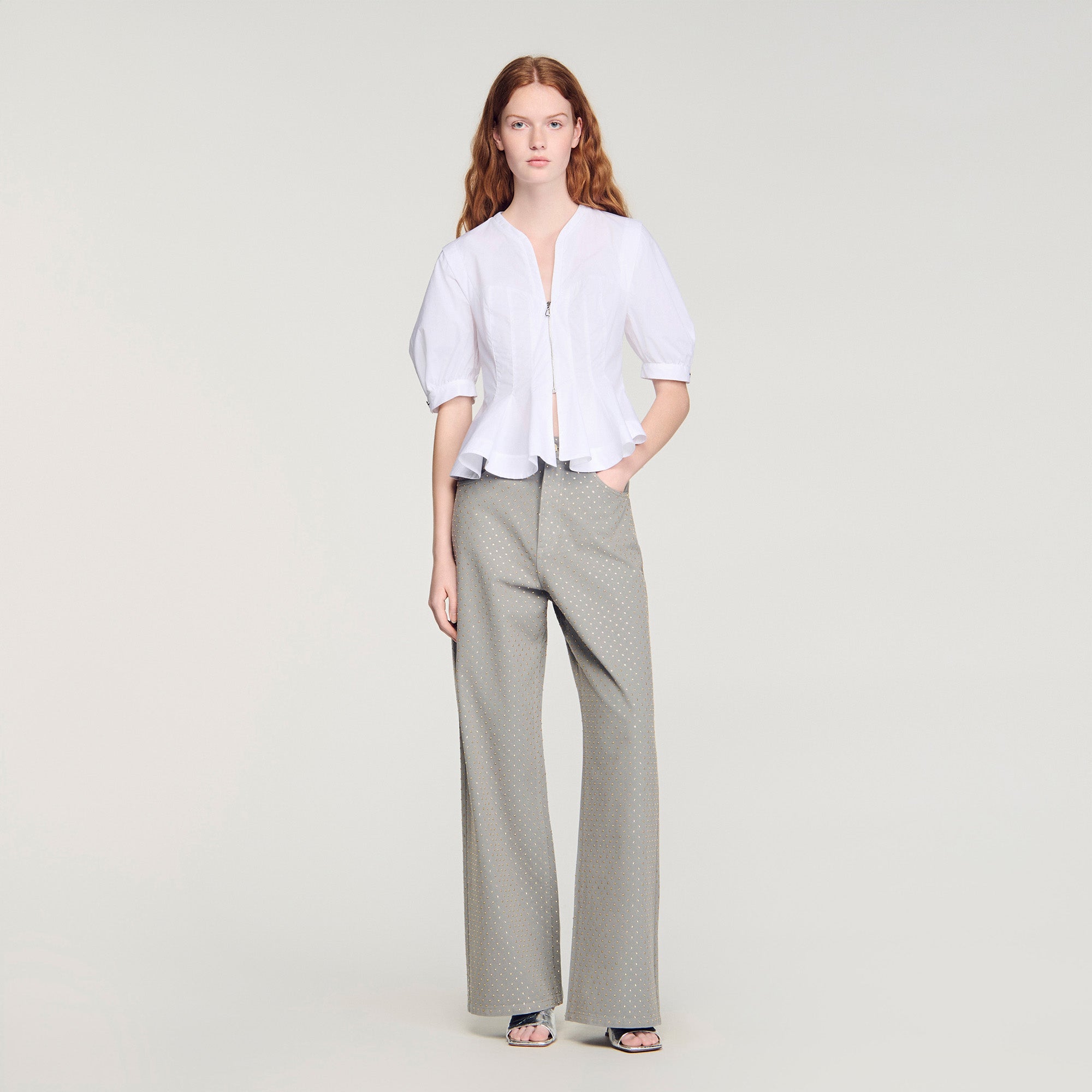 Elsie Zipped Peplum Shirt White