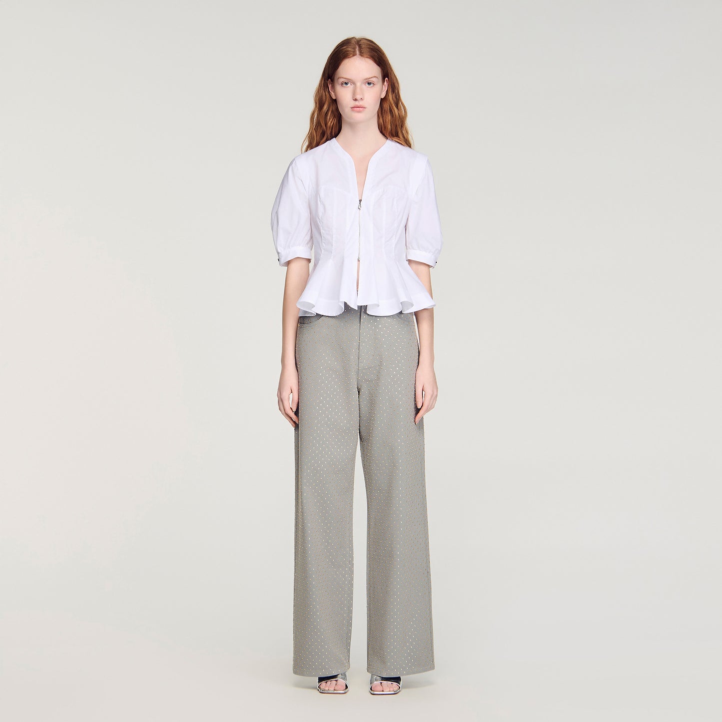 Elsie Zipped Peplum Shirt White