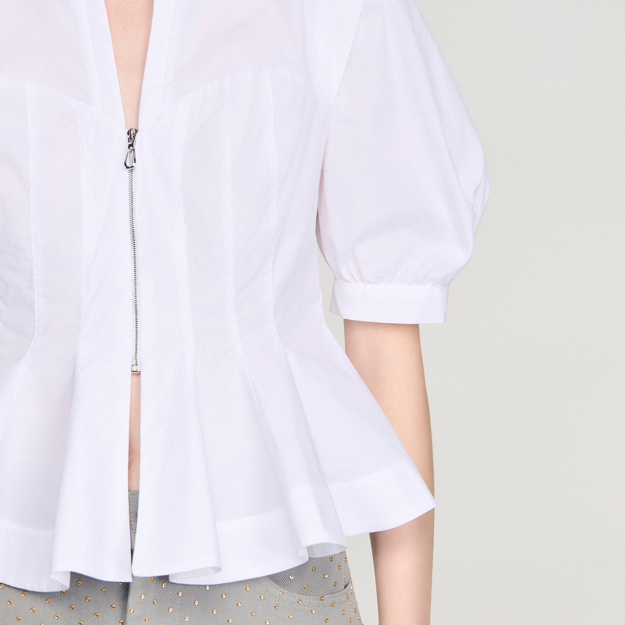 Elsie Zipped Peplum Shirt White