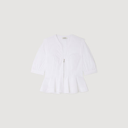 Elsie Zipped Peplum Shirt White
