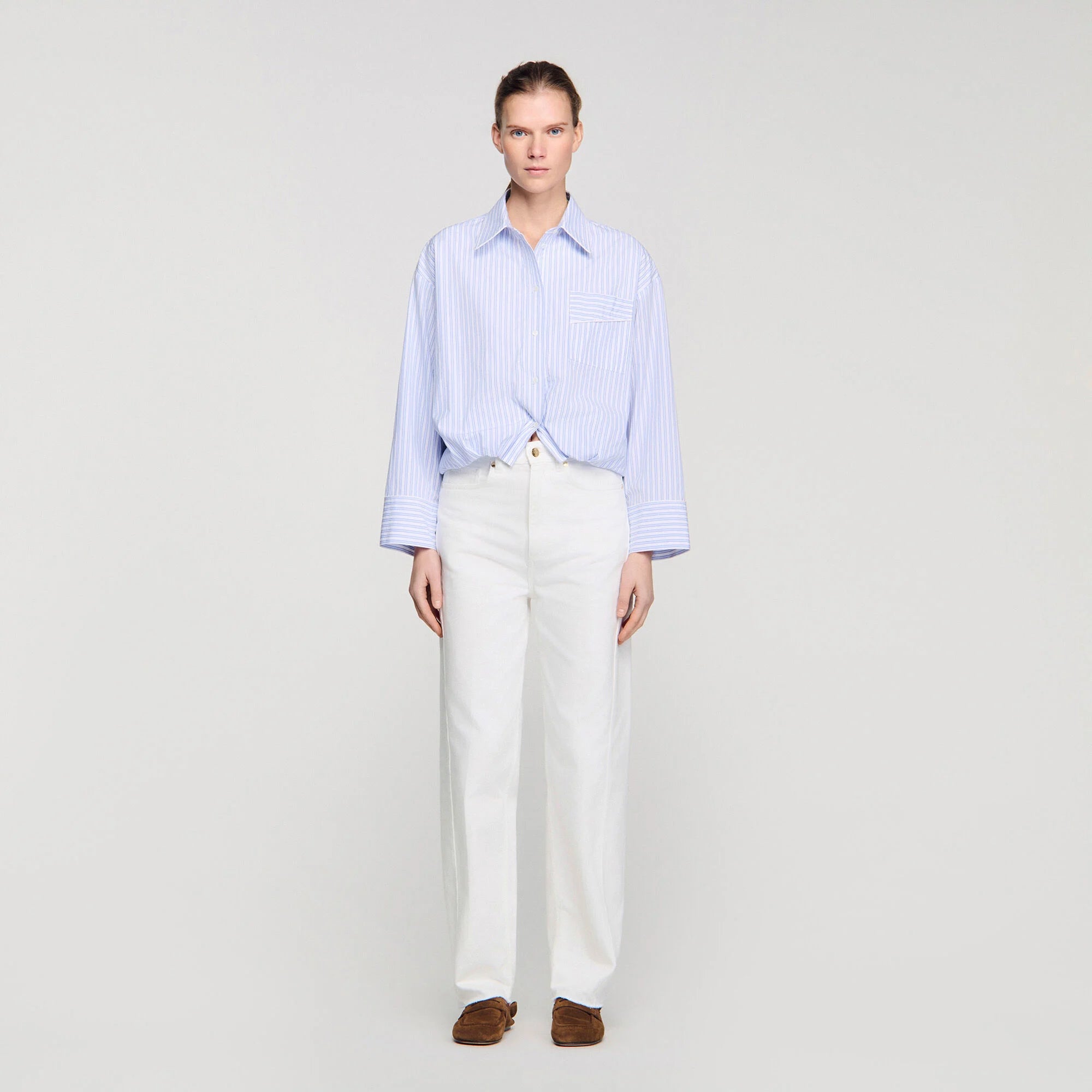 Jannat Cropped Striped Shirt Blu / White