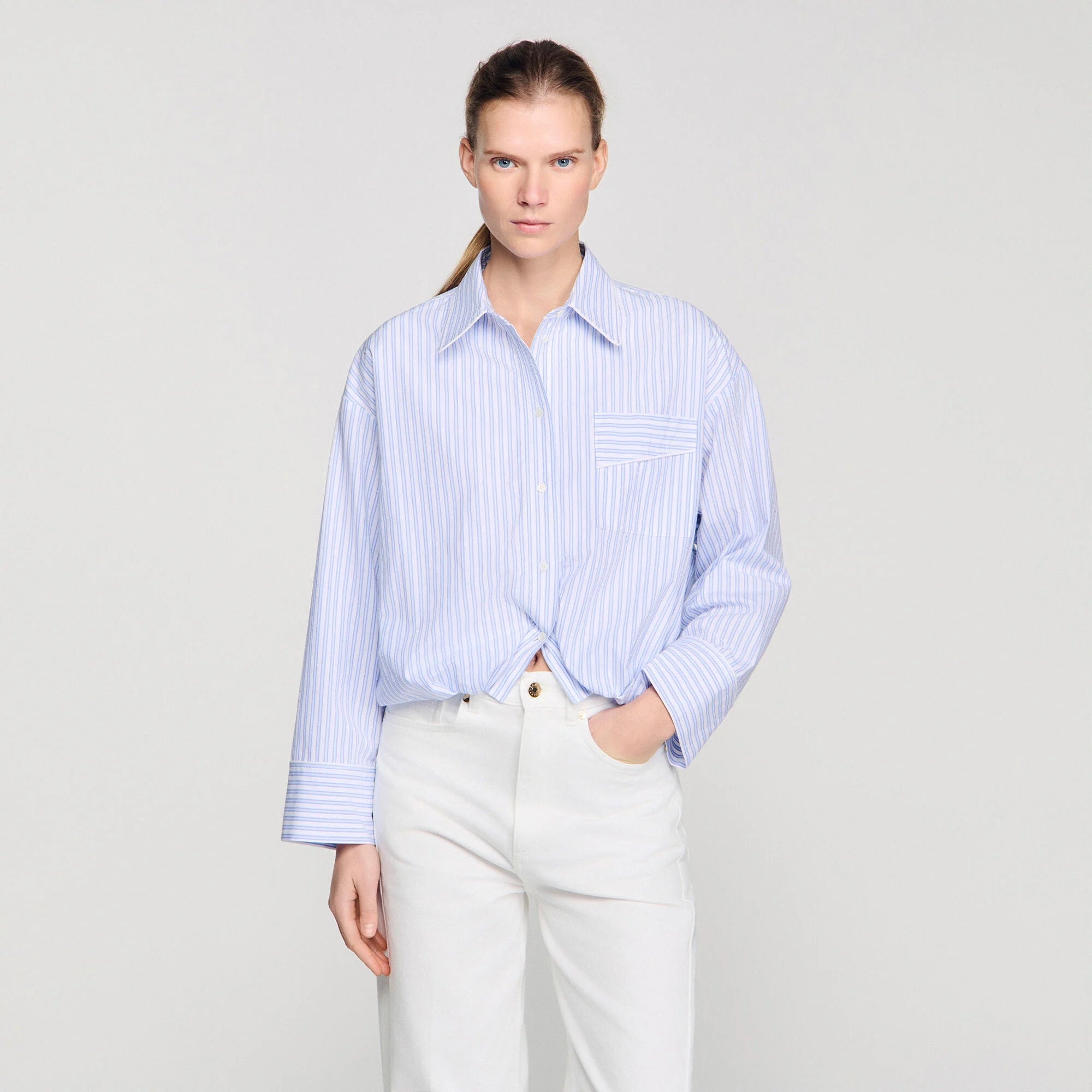 Jannat Cropped Striped Shirt Blu / White