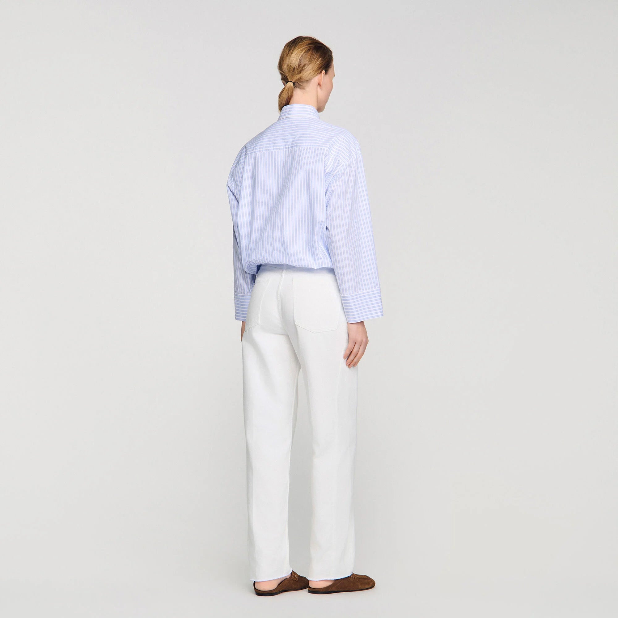 Jannat Cropped Striped Shirt Blu / White