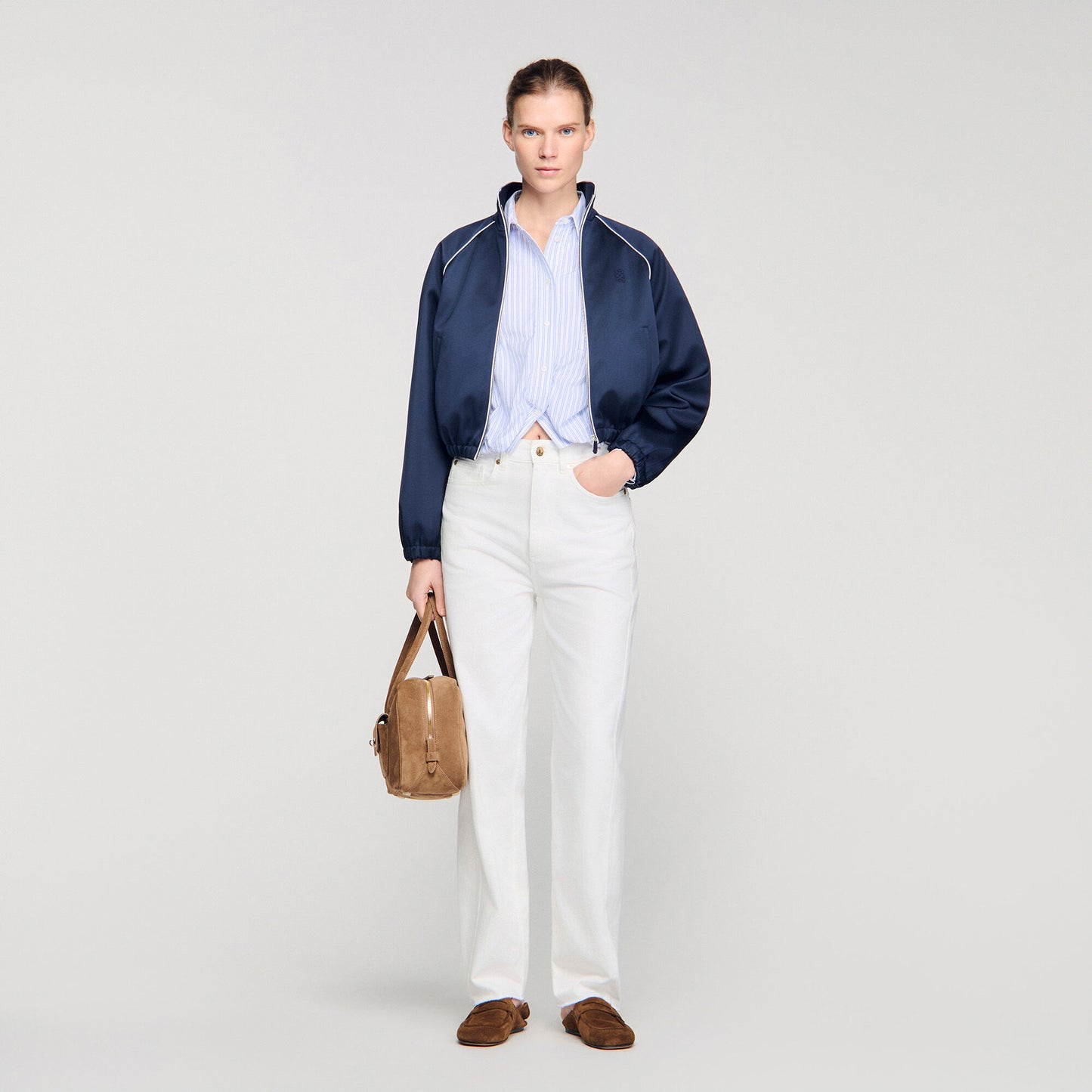 Jannat Cropped Striped Shirt Blu / White