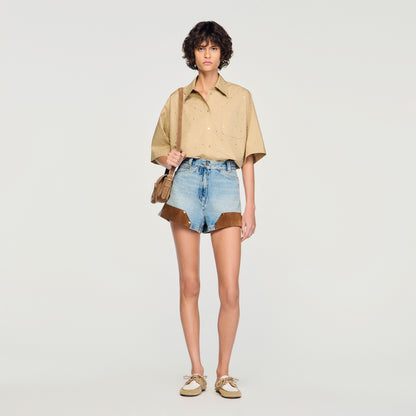 Rio Cotton Shirt With Rhinestones Beige