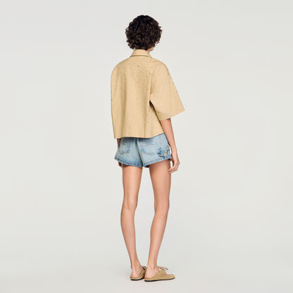 Rio Cotton Shirt With Rhinestones Beige