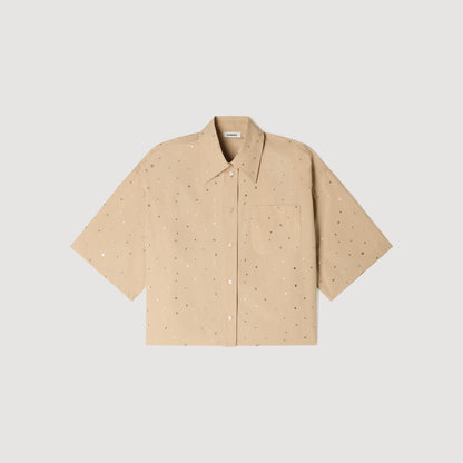 Rio Cotton Shirt With Rhinestones Beige