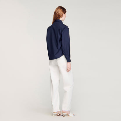 Tiana Floral Embroidered Cotton Shirt Navy Blue