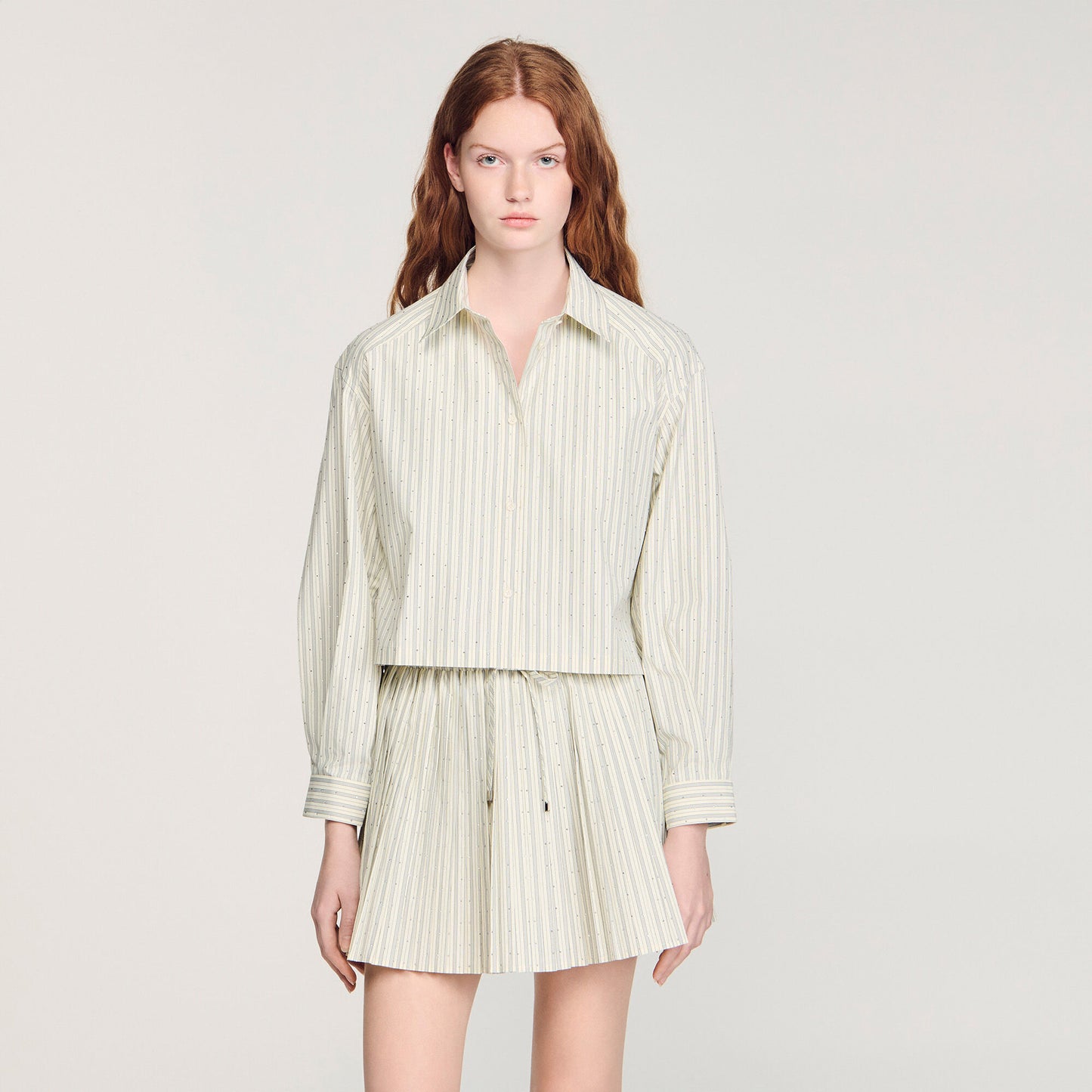 Cassiopee Striped Rhinestone Shirt Ecru