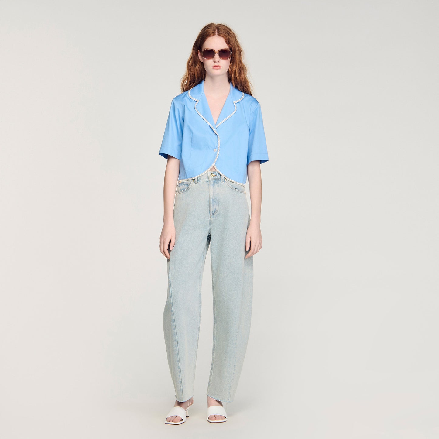 Torr Cotton Shirt With Beaded Trim Blue