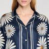 Dahlia Floral Print Silk Shirt Deep Blue / Ocher