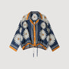 Dahlia Floral Print Silk Shirt Deep Blue / Ocher