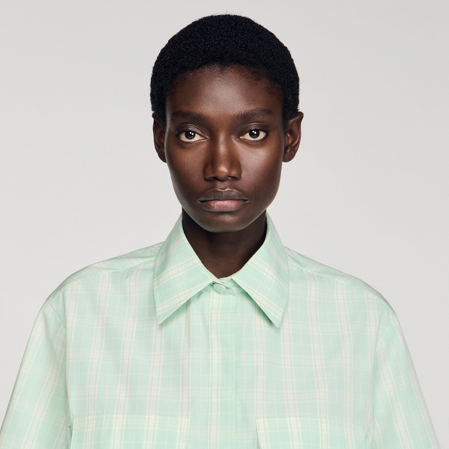 Kaia Short Checked Shirt GREEN / ECRU