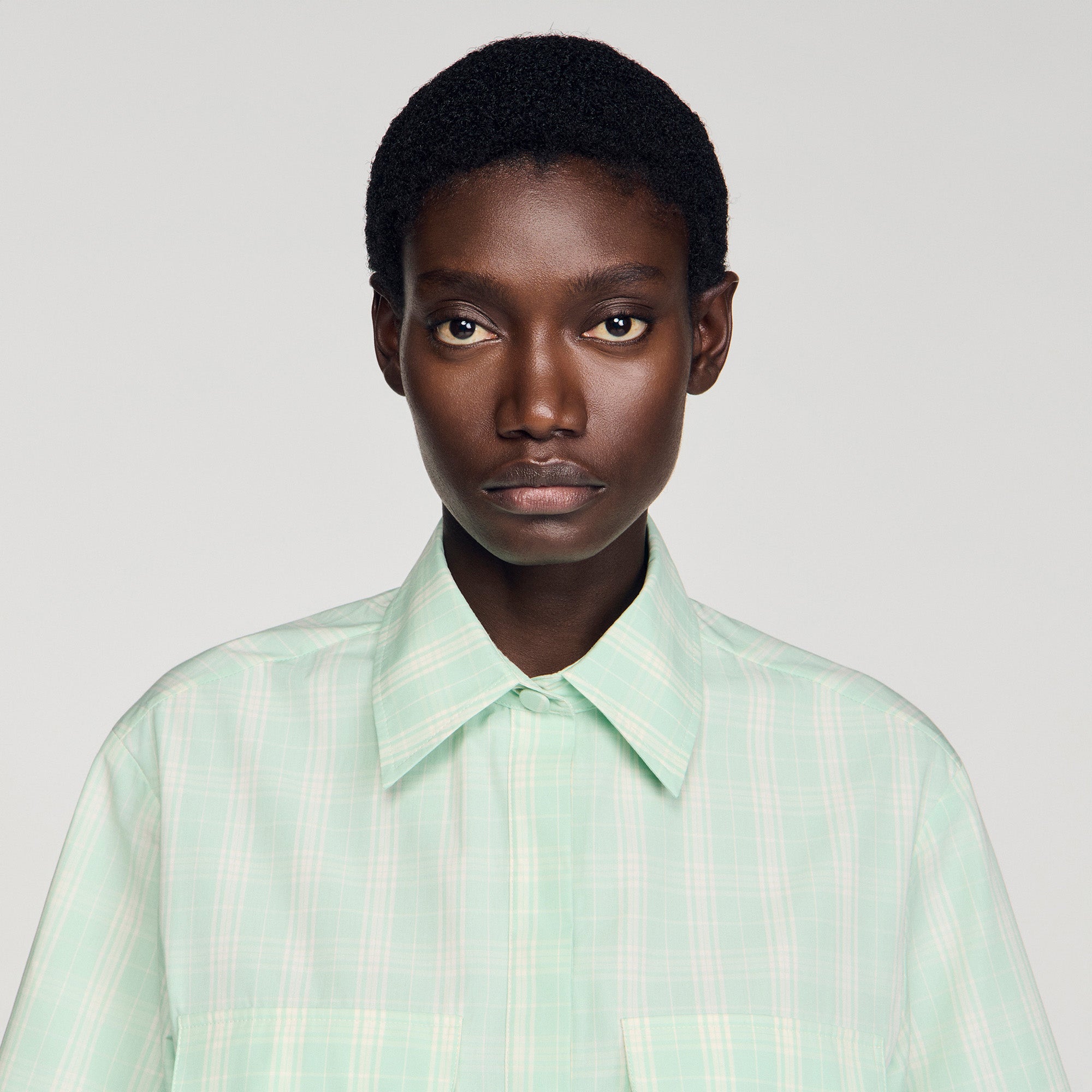 Kaia Short Checked Shirt GREEN / ECRU