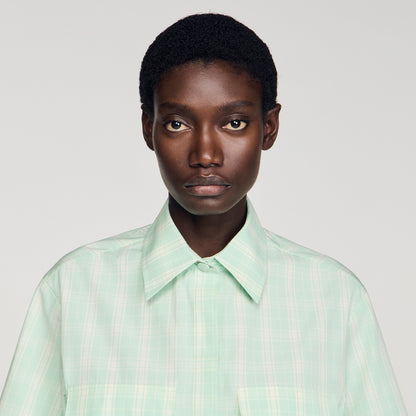 Kaia Short Checked Shirt GREEN / ECRU