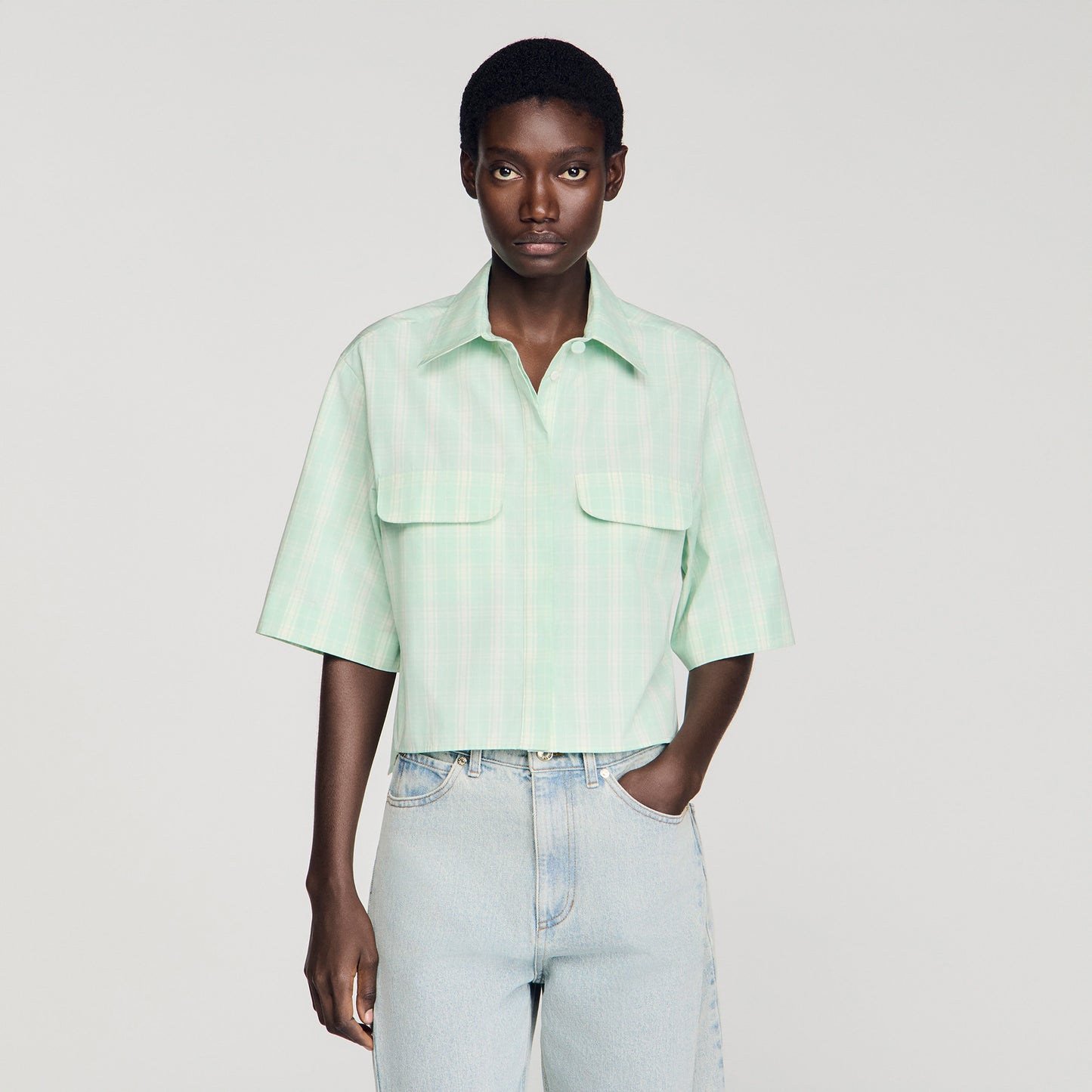 Kaia Short Checked Shirt GREEN / ECRU