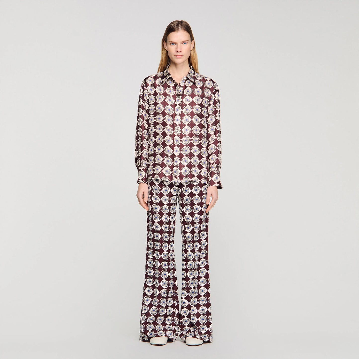 Dorina Floral Print Silk Shirt Marron / Bleu