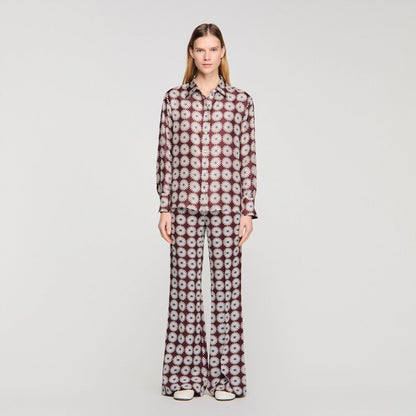 Dorina Floral Print Silk Shirt Marron / Bleu