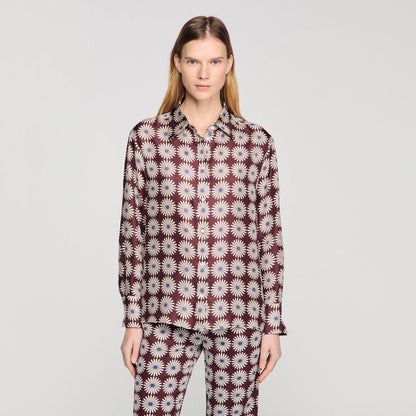 Dorina Floral Print Silk Shirt Marron / Bleu