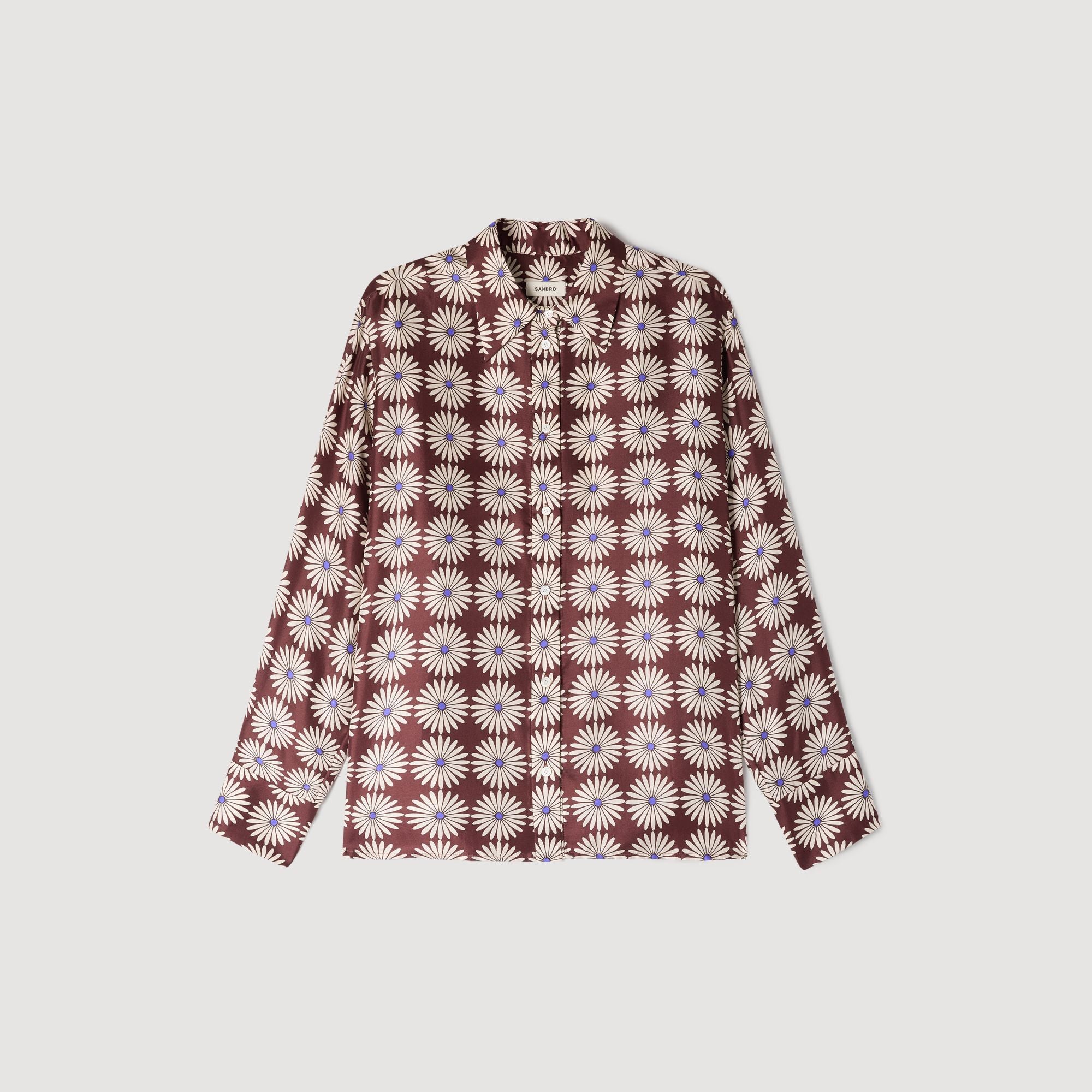 Dorina Floral Print Silk Shirt Marron / Bleu