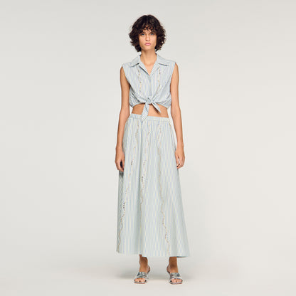 Lucio Cropped Striped Rhinestone Shirt Blue