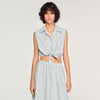 Lucio Cropped Striped Rhinestone Shirt Blue