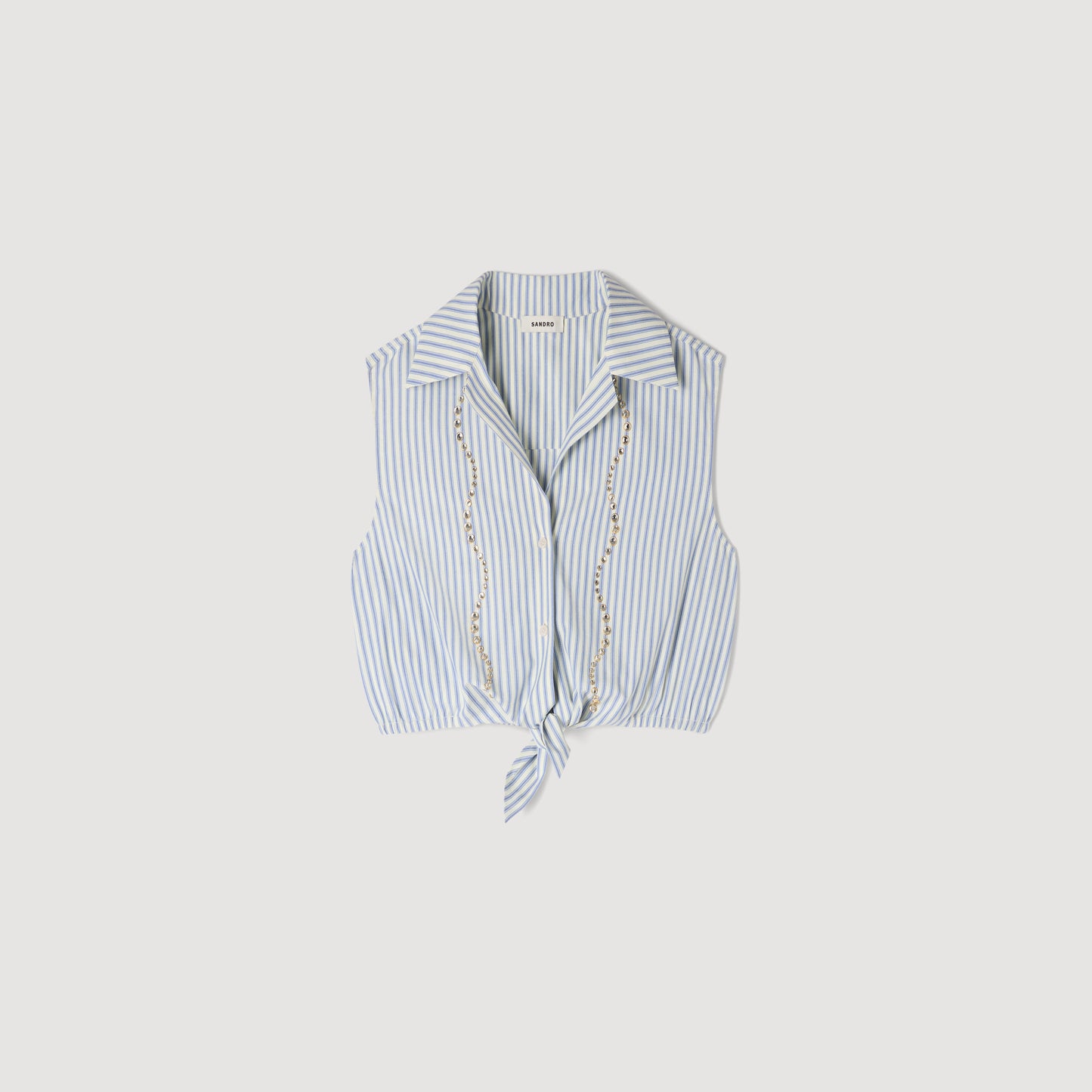 Lucio Cropped Striped Rhinestone Shirt Blue