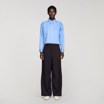 Julianna Cropped Logo Zip Cotton Shirt Blue