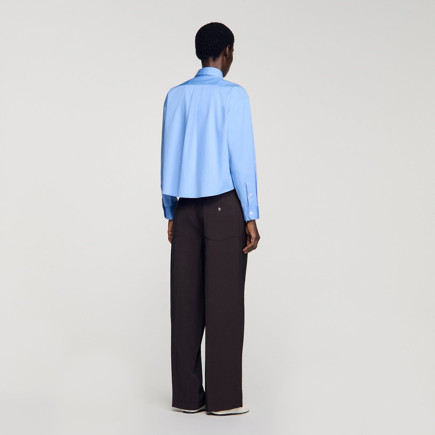 Julianna Cropped Logo Zip Cotton Shirt Blue