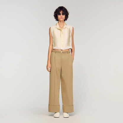 Cropped Shirt With Lace Details Ecru