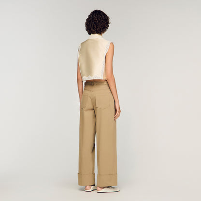 Cropped Shirt With Lace Details Ecru