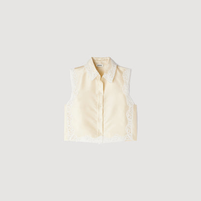 Cropped Shirt With Lace Details Ecru