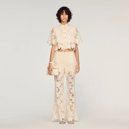 Ame Cropped Floral Guipure Shirt Ecru