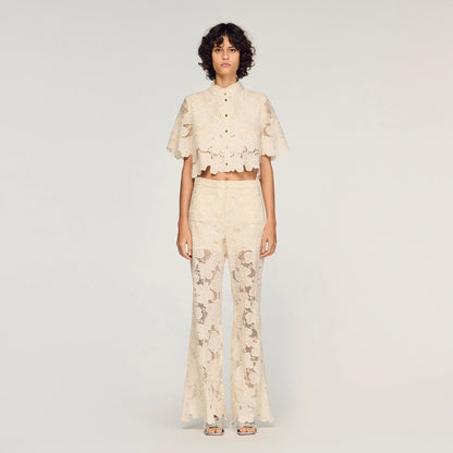 Ame Cropped Floral Guipure Shirt Ecru