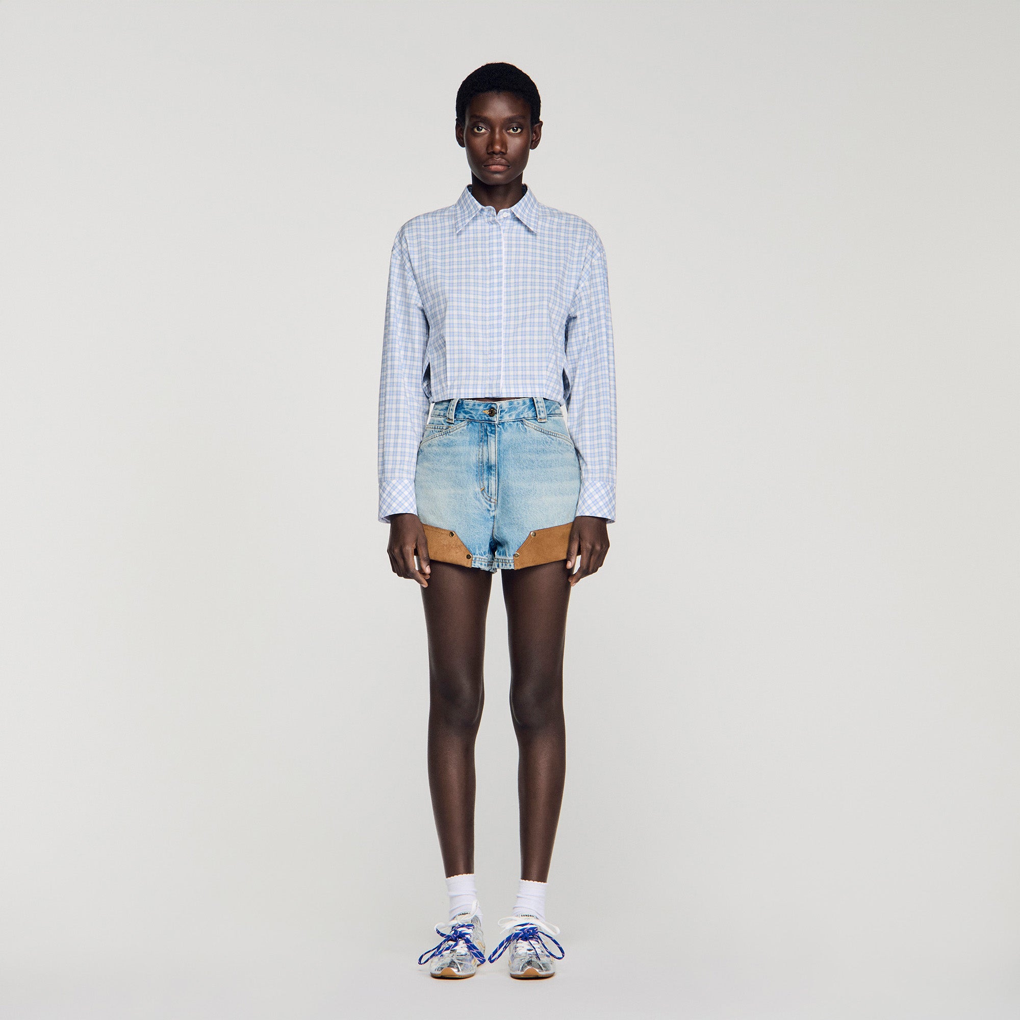 Edenis Short Checked Shirt BLU / WHITE