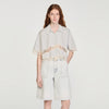 Artemie Cropped Striped Cotton Shirt Ecru / Bleu