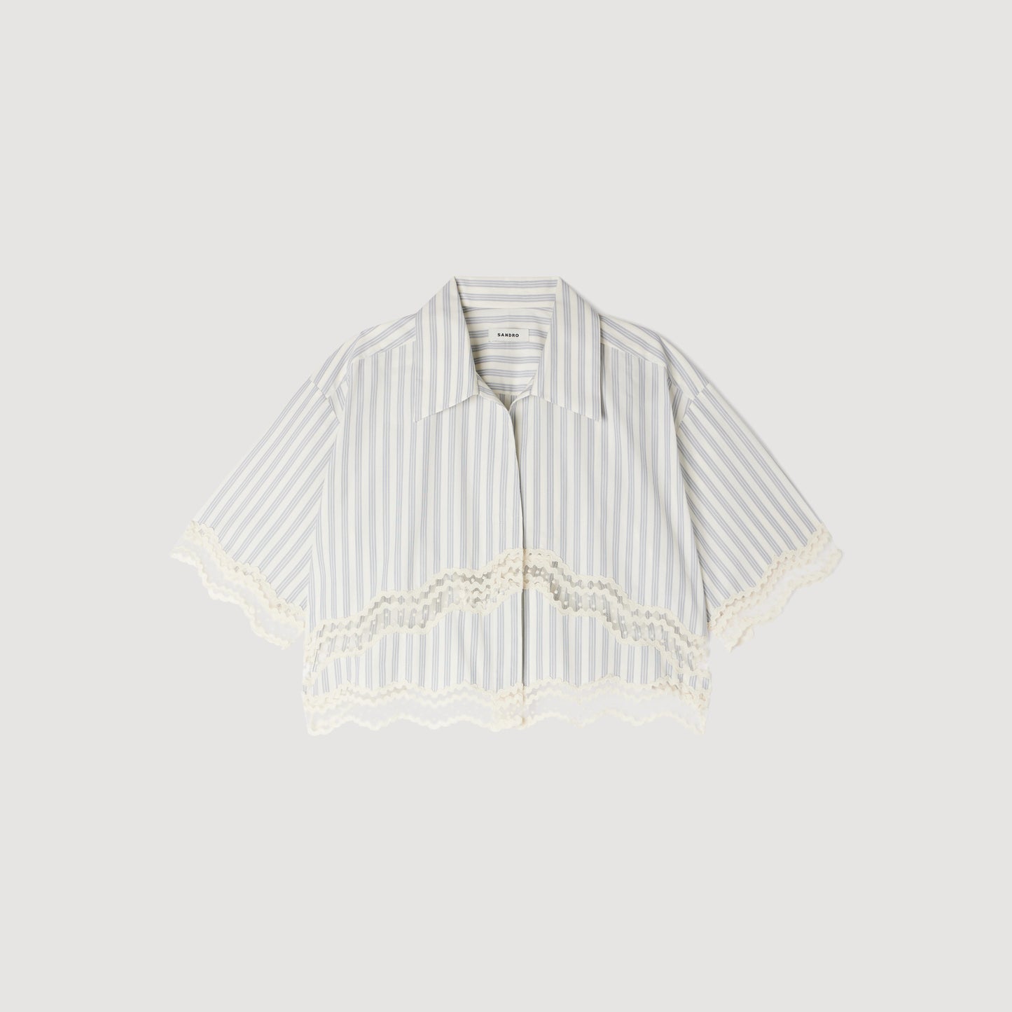 Artemie Cropped Striped Cotton Shirt Ecru / Bleu