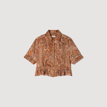 Bandana Print Cropped Shirt Brown Black