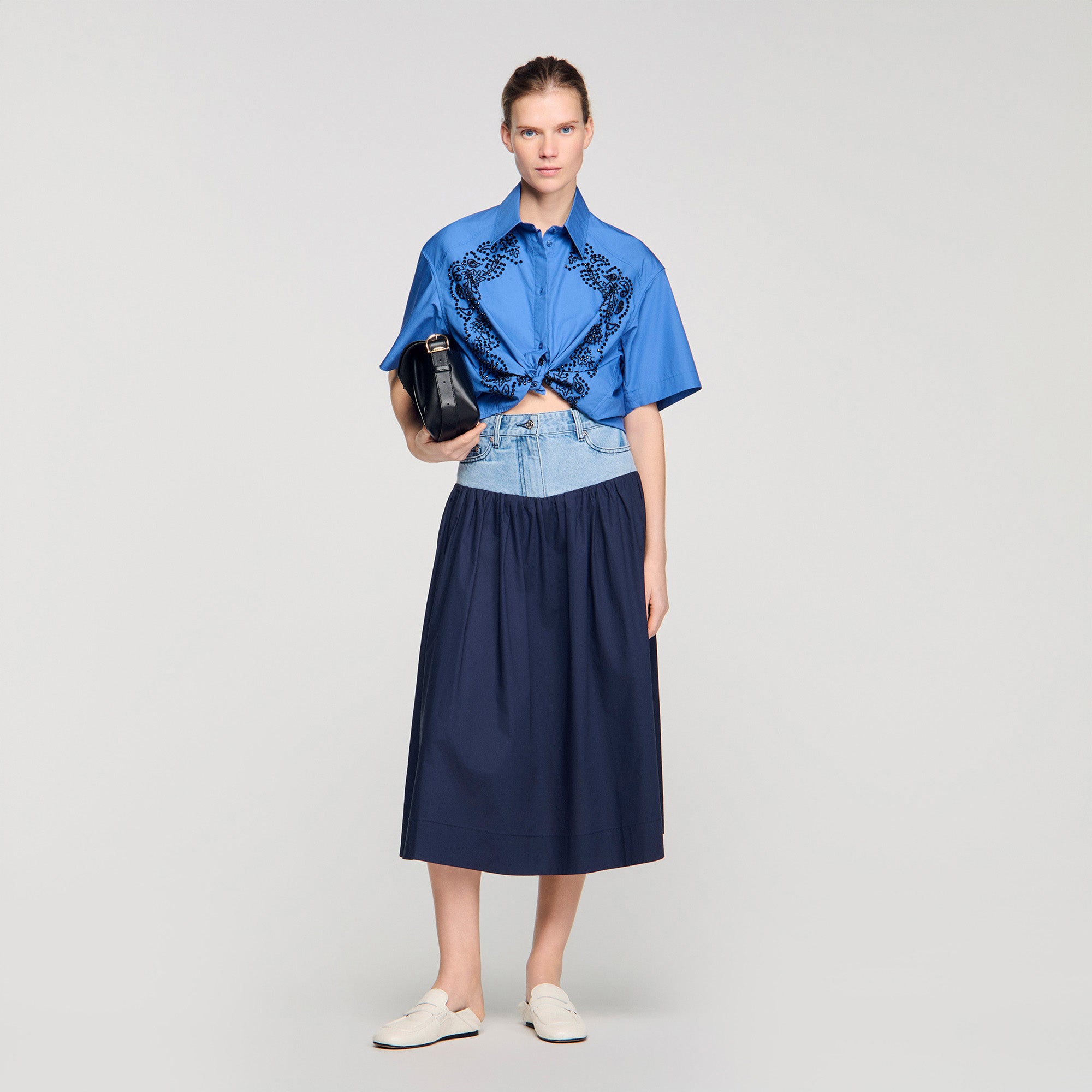 Eliora Embroidered And Beaded Shirt BLUE