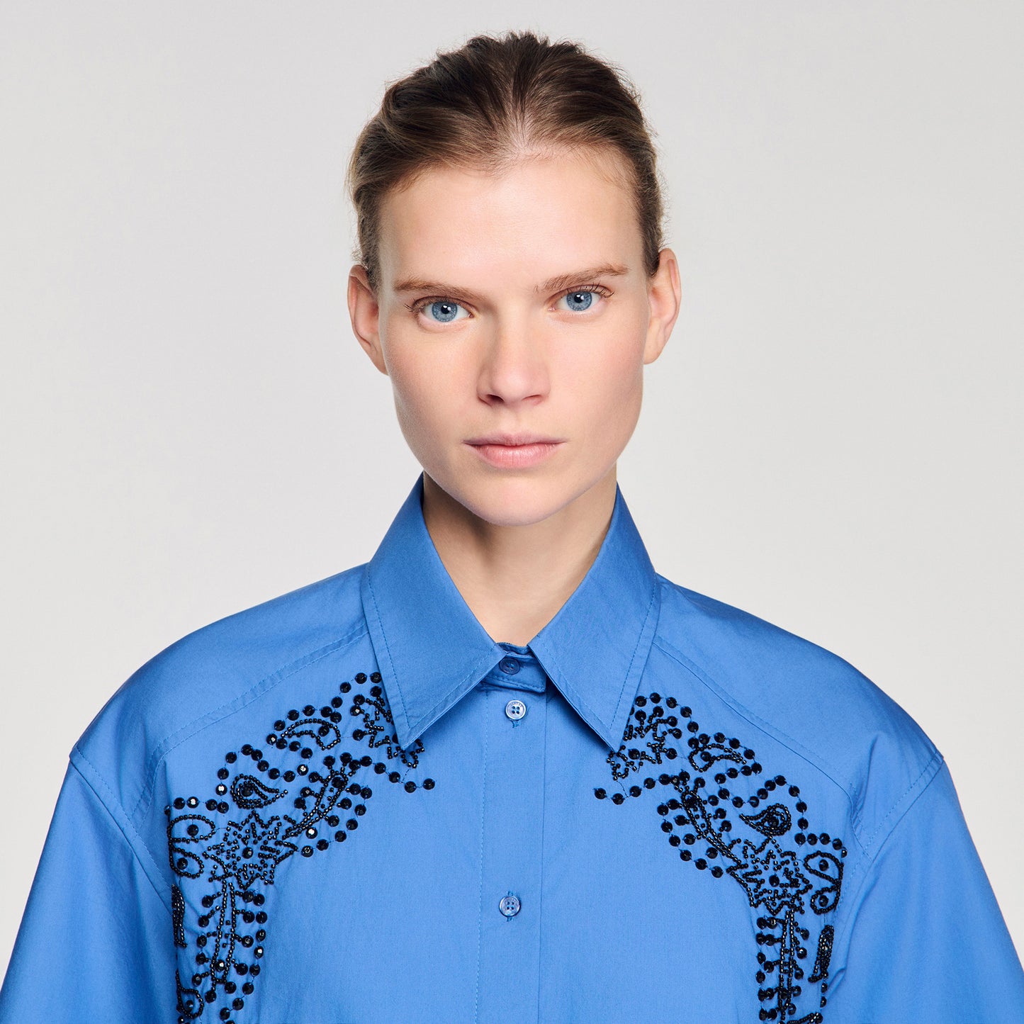 Eliora Embroidered And Beaded Shirt BLUE