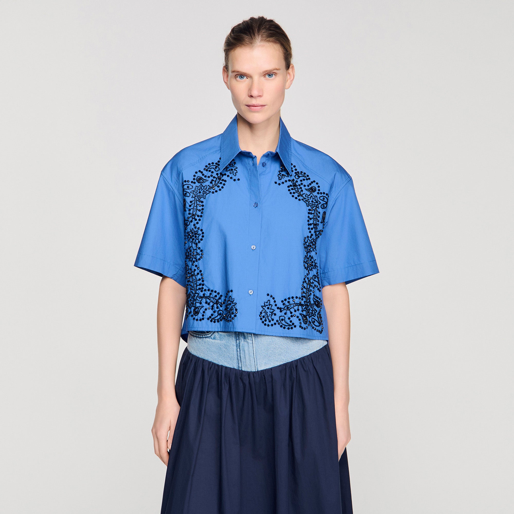 Eliora Embroidered And Beaded Shirt BLUE
