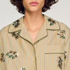Nilla Striped Shirt, Floral Embroidery Olive Green