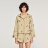 Nilla Striped Shirt, Floral Embroidery Olive Green