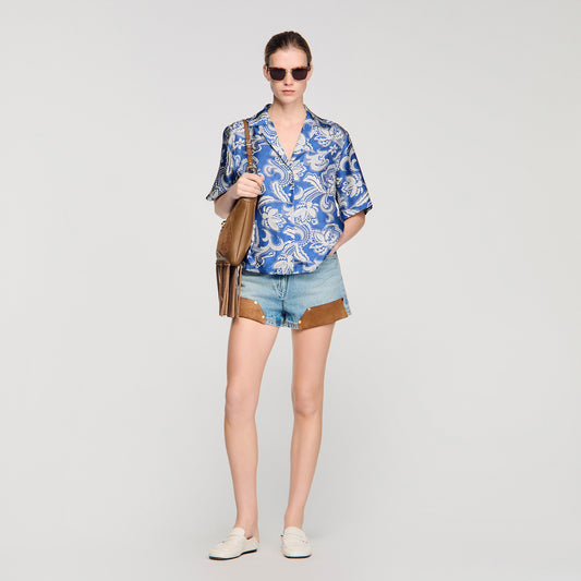 Pierlat Floral Print Shirt Blue / Ecru