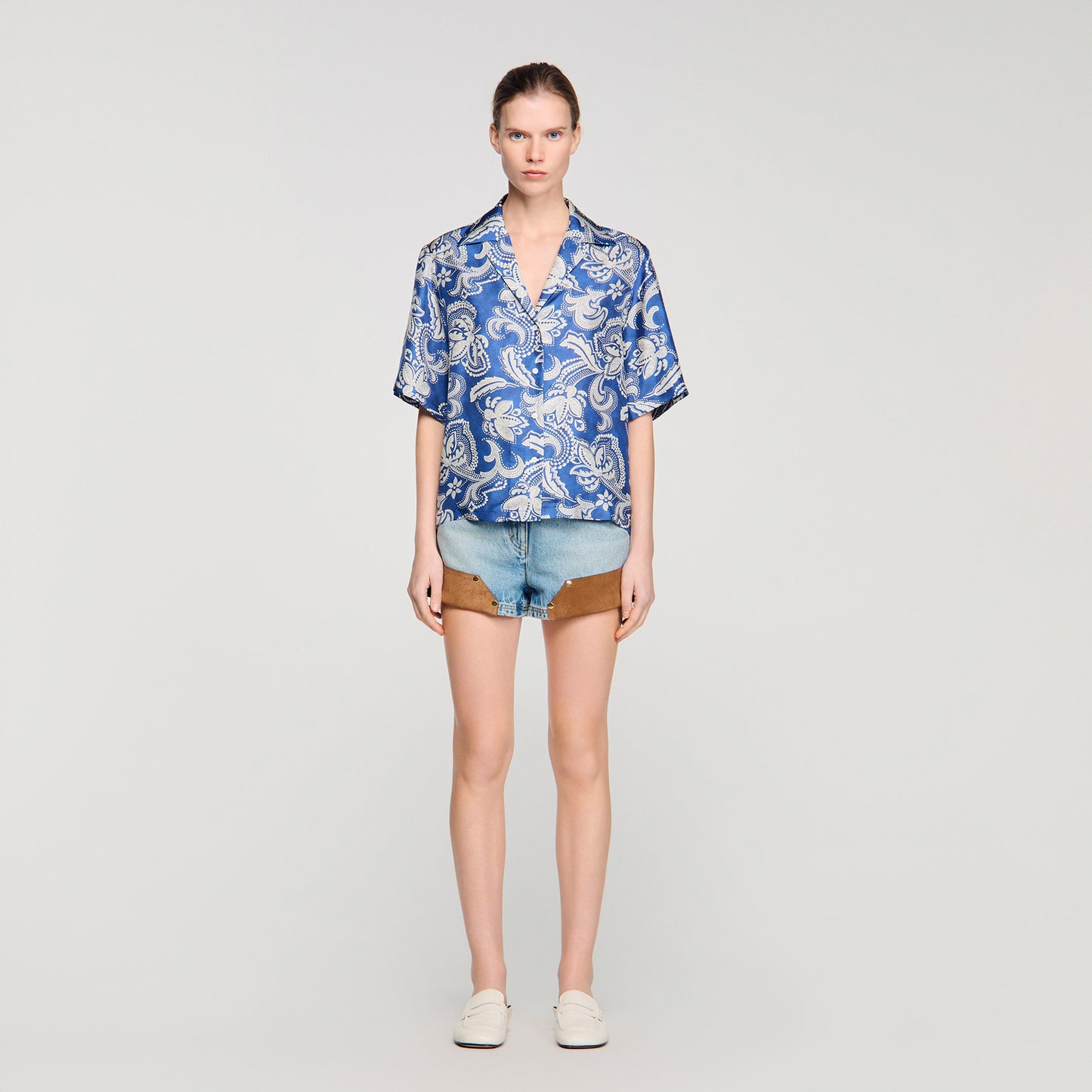 Pierlat Floral Print Shirt BLUE / ECRU