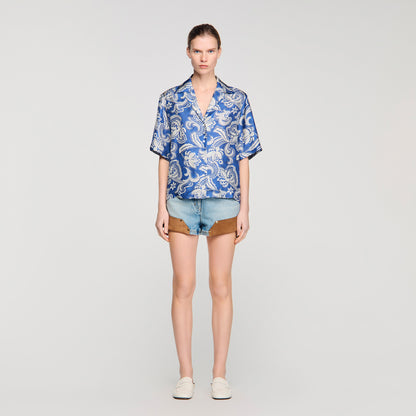 Pierlat Floral Print Shirt BLUE / ECRU