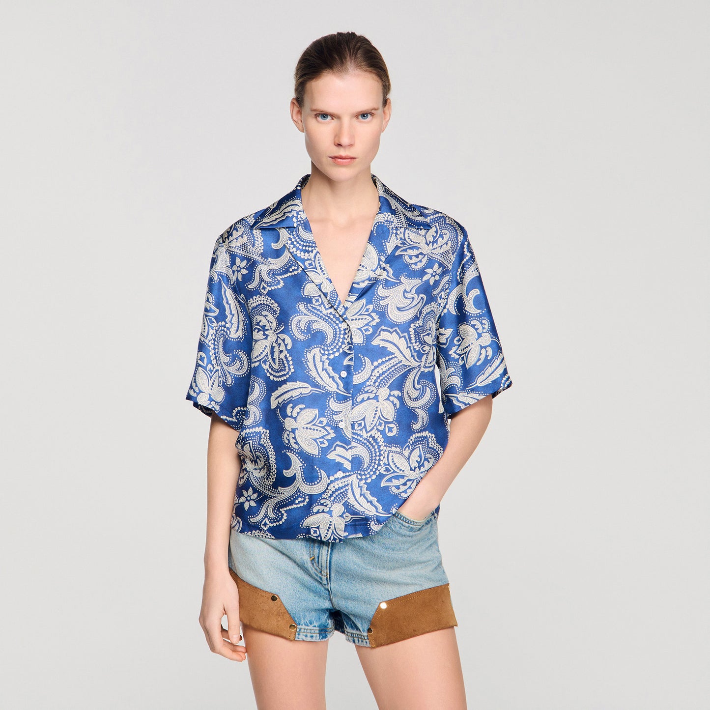 Pierlat Floral Print Shirt BLUE / ECRU